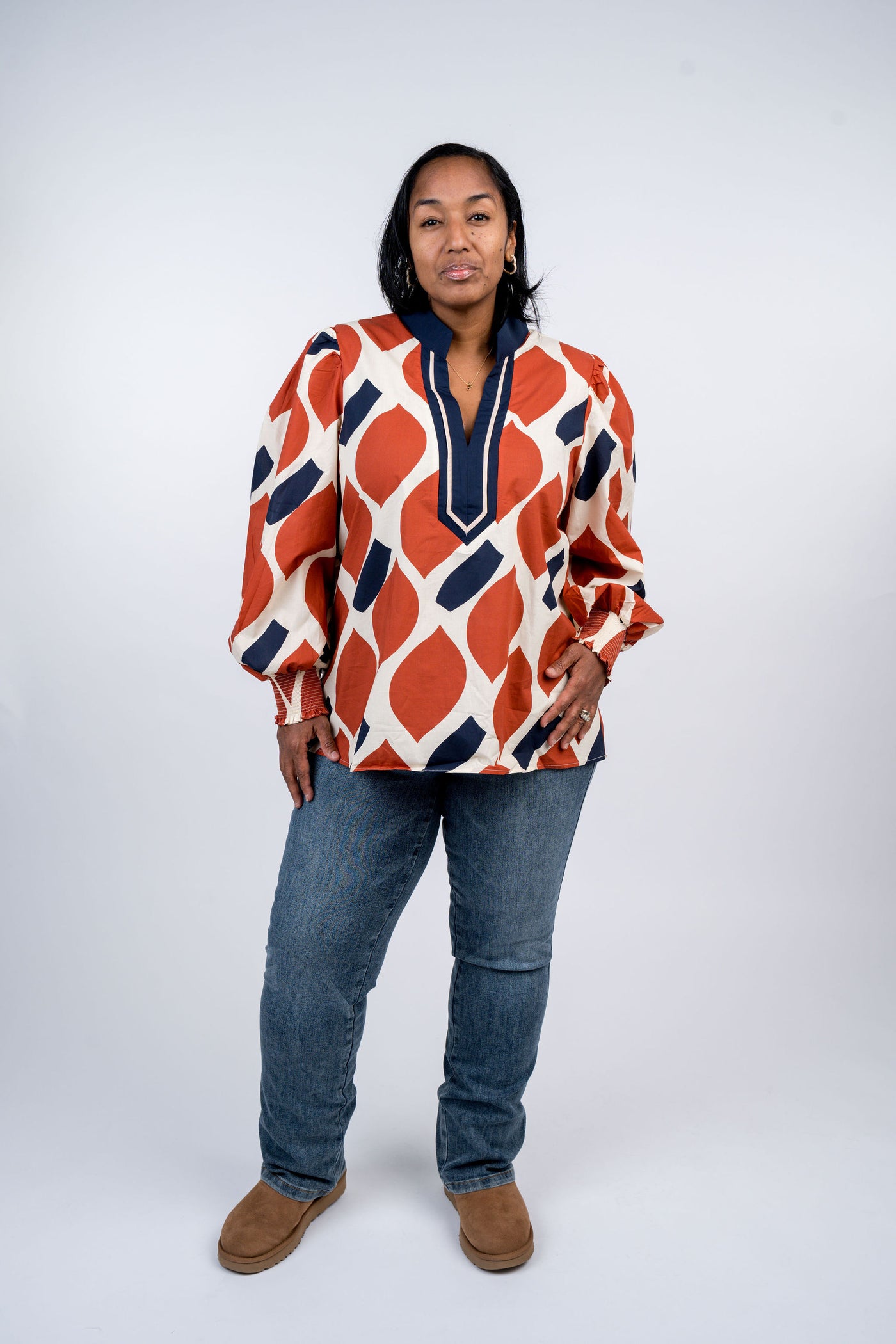 Printed Balloon Sleeve Top