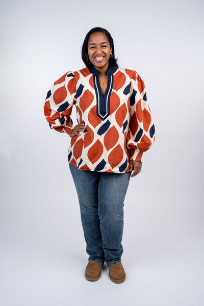 Printed Balloon Sleeve Top