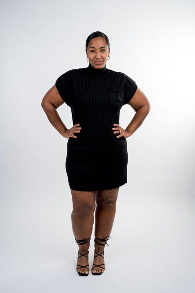 Drop Shoulder Mock Neck Sweater Dress