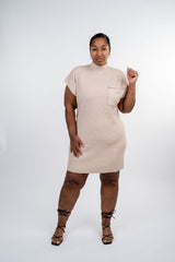 Drop Shoulder Mock Neck Sweater Dress