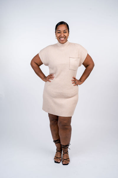 Drop Shoulder Mock Neck Sweater Dress