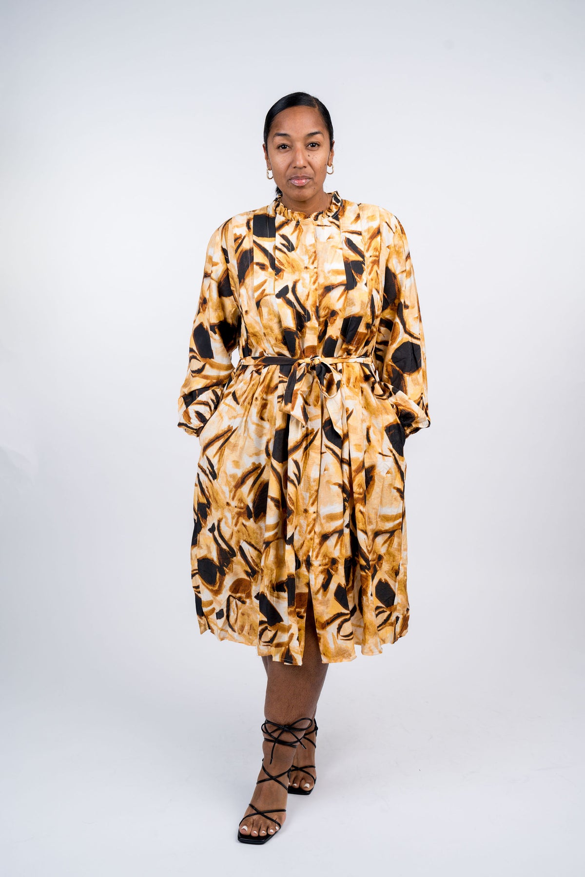 Pattern Print Pleated Midi Dress