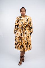 Pattern Print Pleated Midi Dress