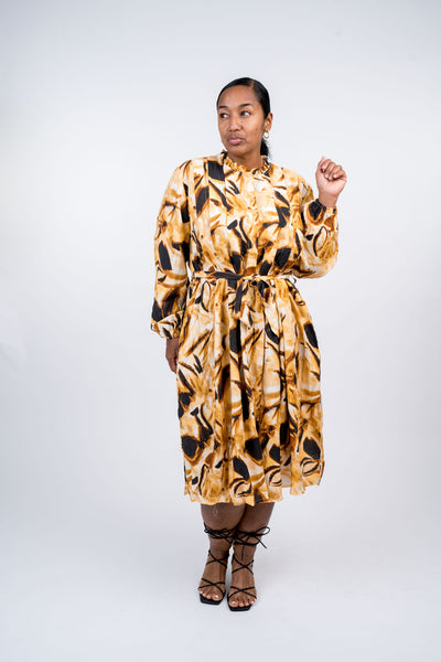 Pattern Print Pleated Midi Dress