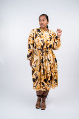 Pattern Print Pleated Midi Dress