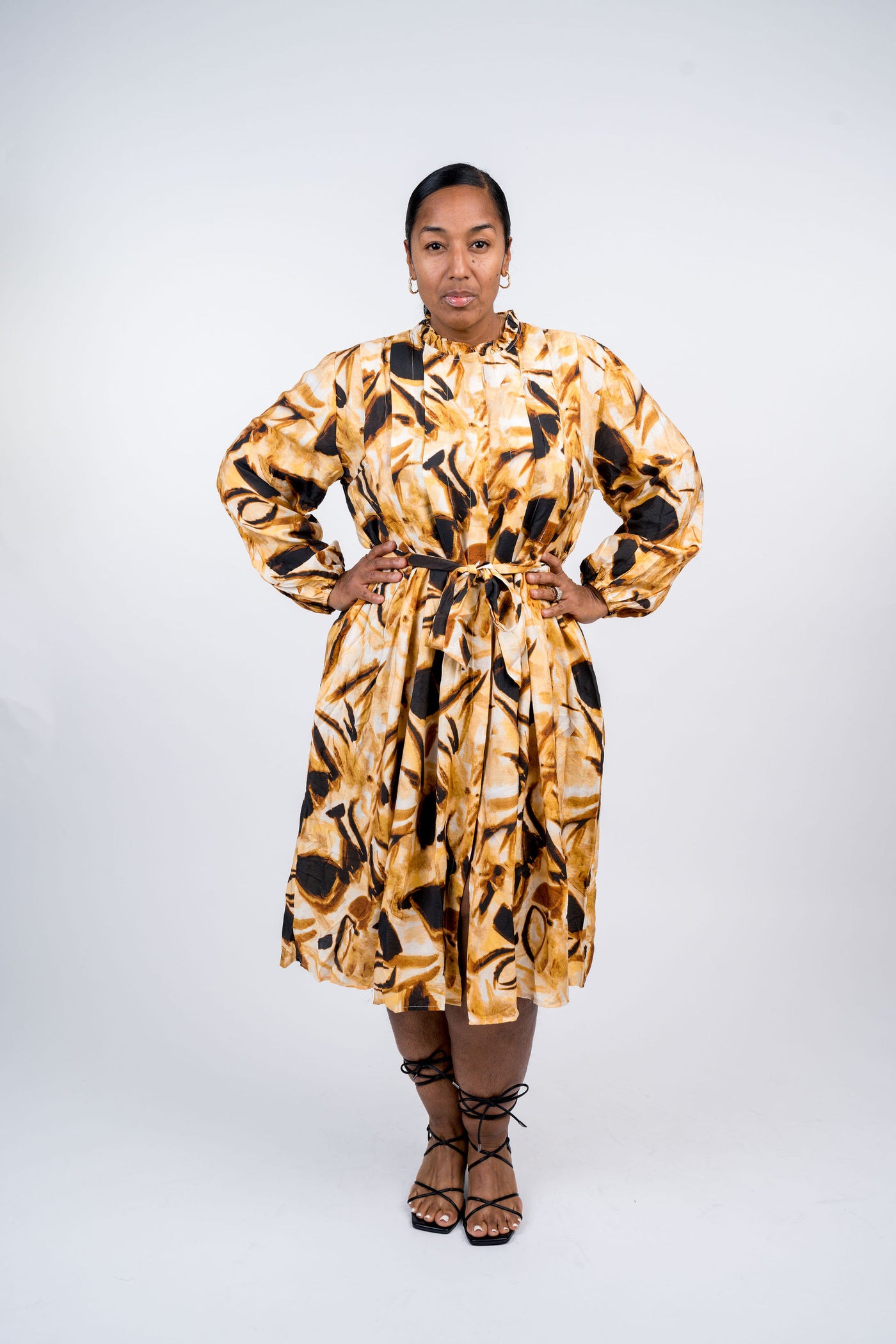 Pattern Print Pleated Midi Dress