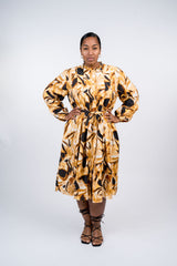 Pattern Print Pleated Midi Dress