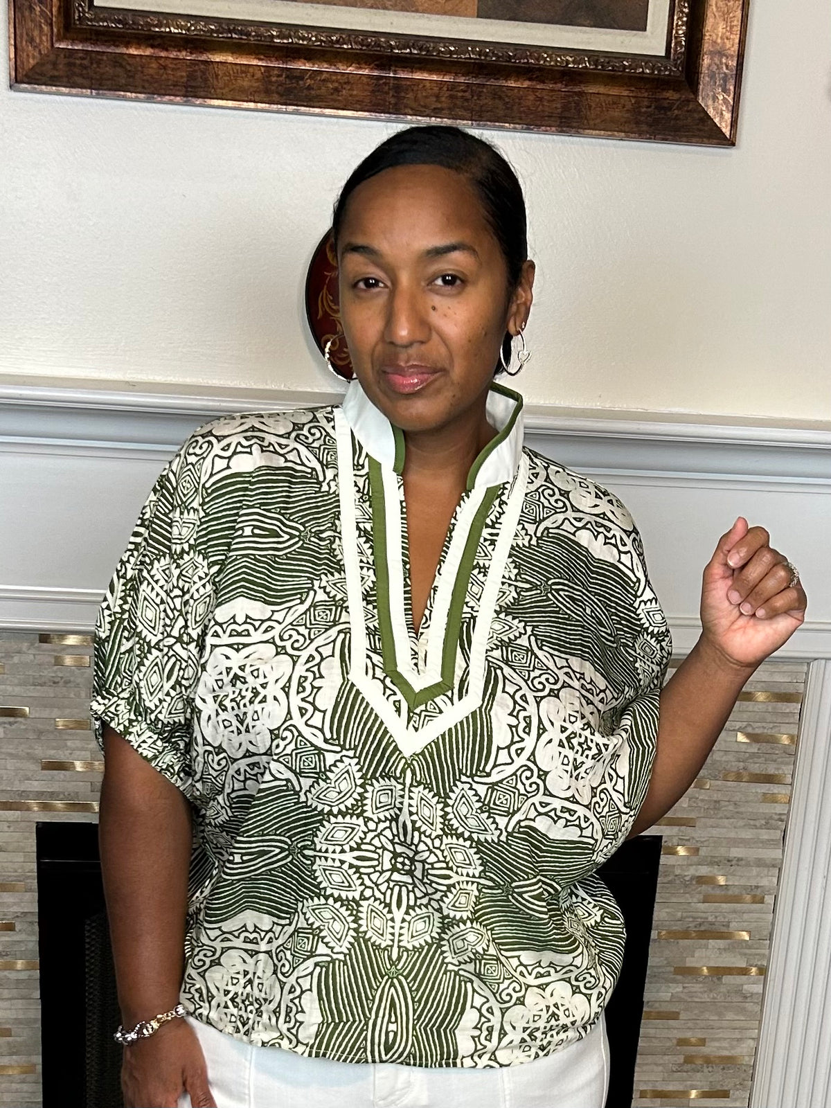 Multi-Pattern Caftan V-Neck Top