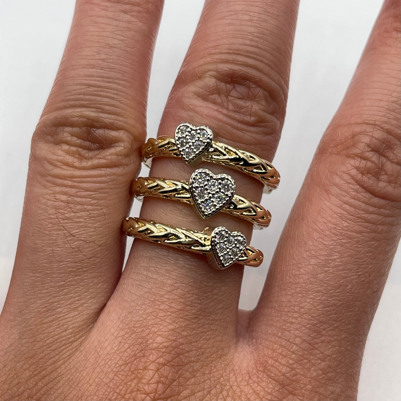 Gold 3 Row Ponytail Heart Ring