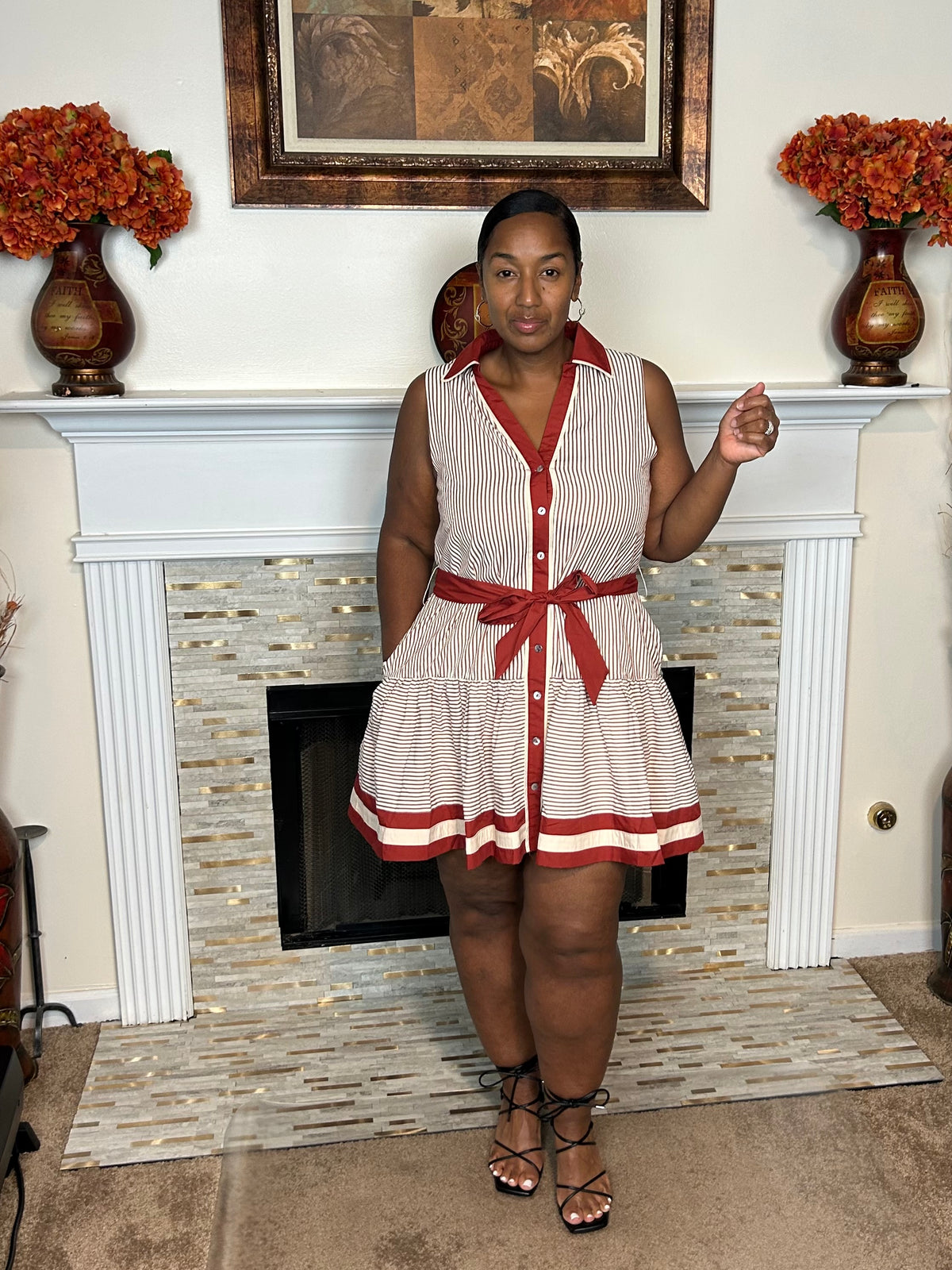 Striped Belted Shirt Dress