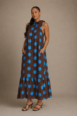 Dot to Dinner Ruffle Neck Midi Dress
