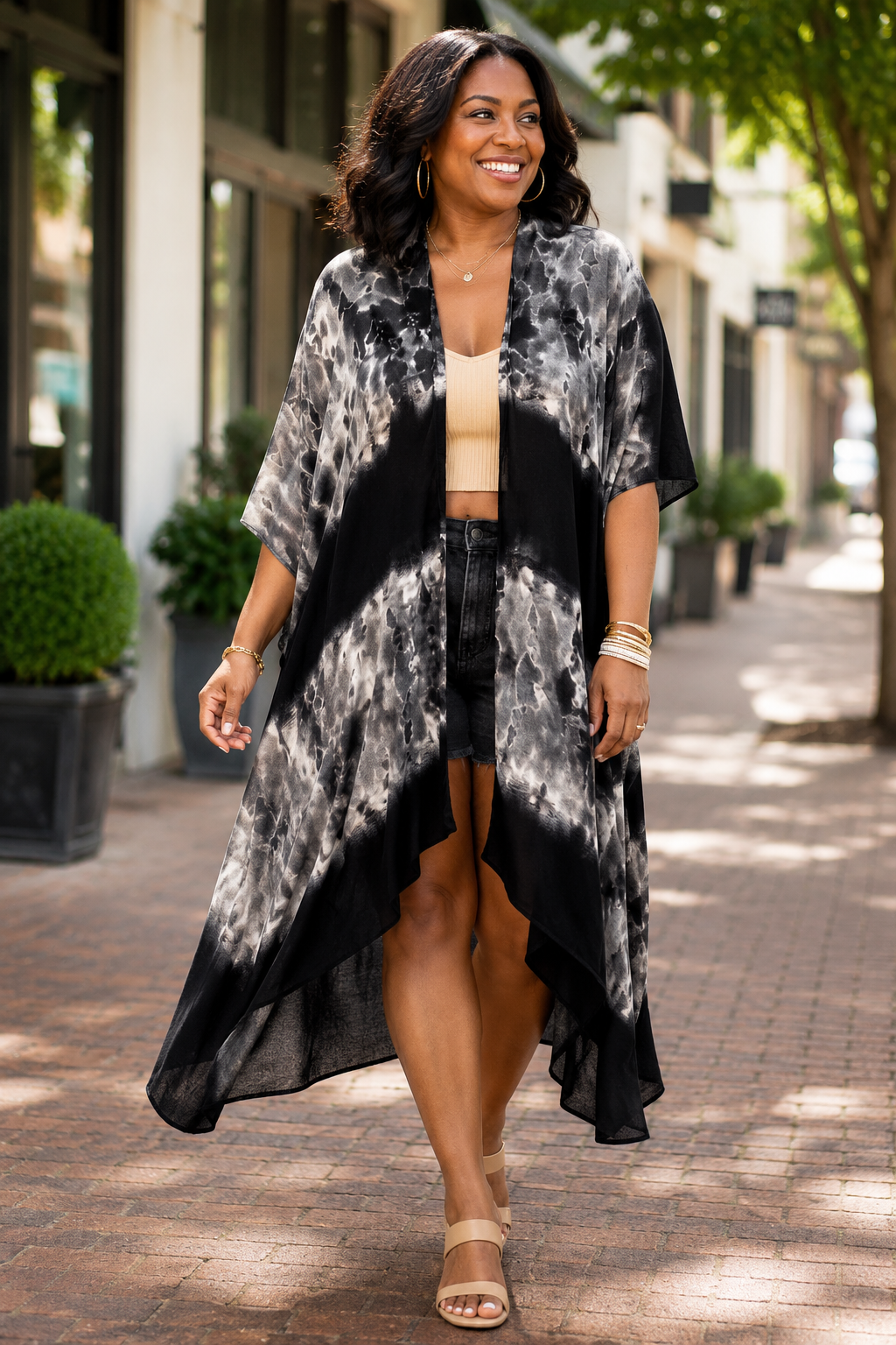 Navy Tie-Dye Border Kimono (SKU C1A222)