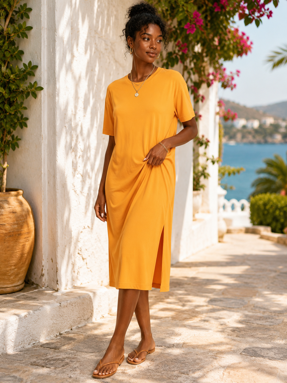 Side Slit T-Shirt Midi Dress