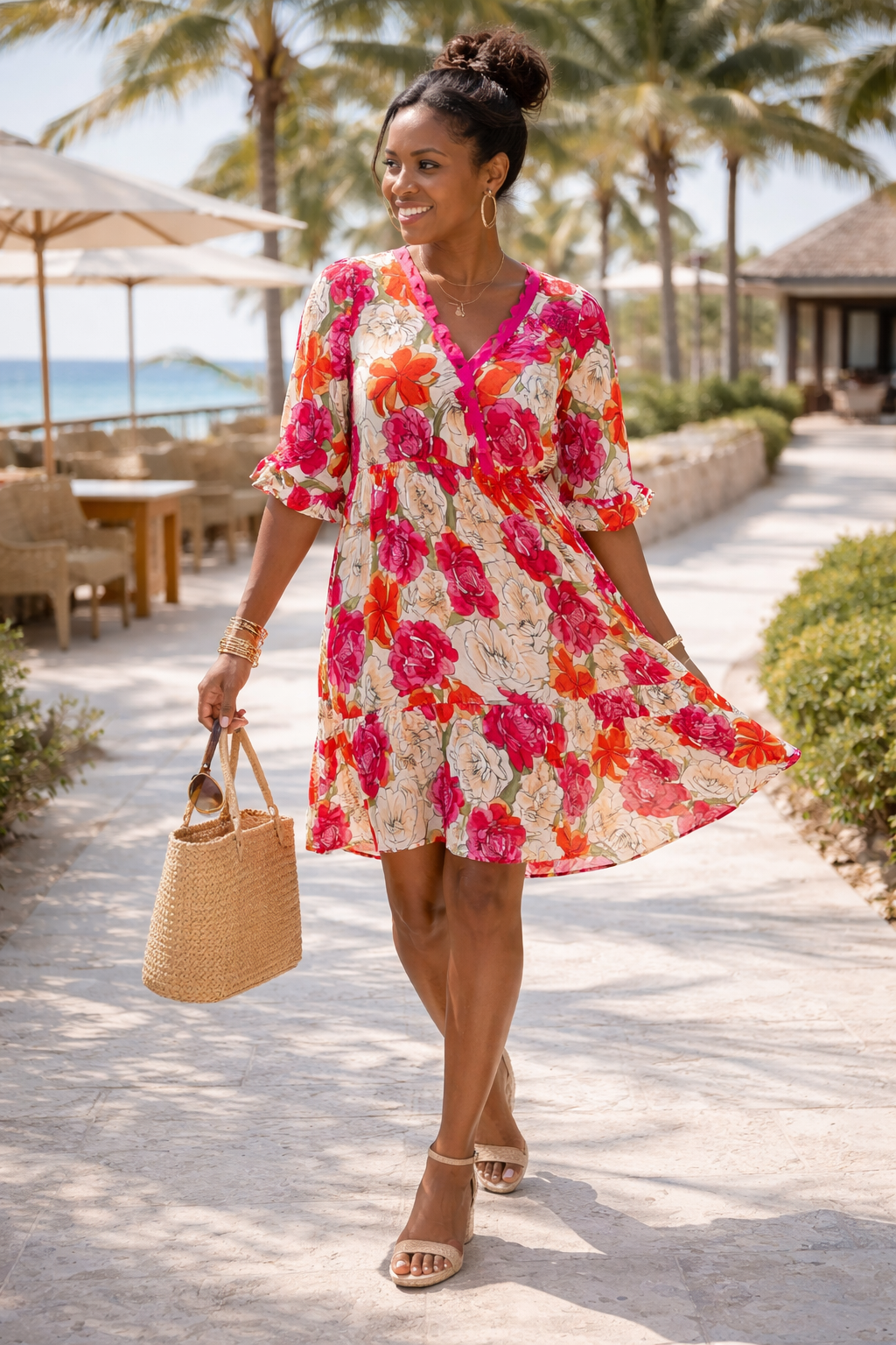 Floral Tiered Babydoll Dress (C6009)