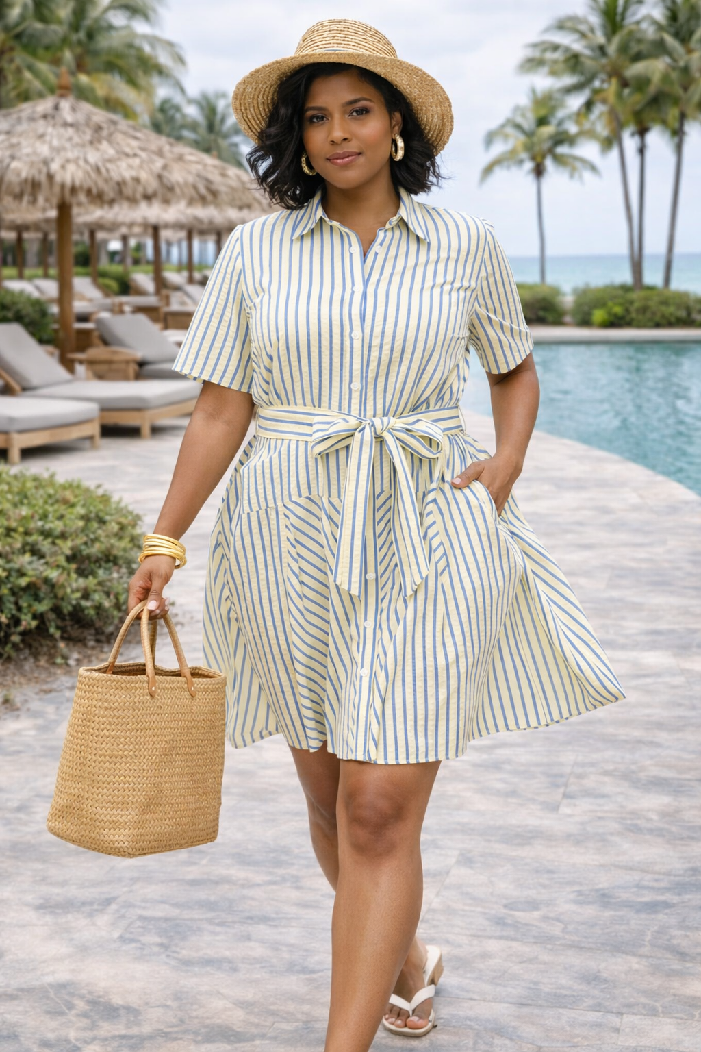 Striped Tie-Waist Mini Shirt Dress
