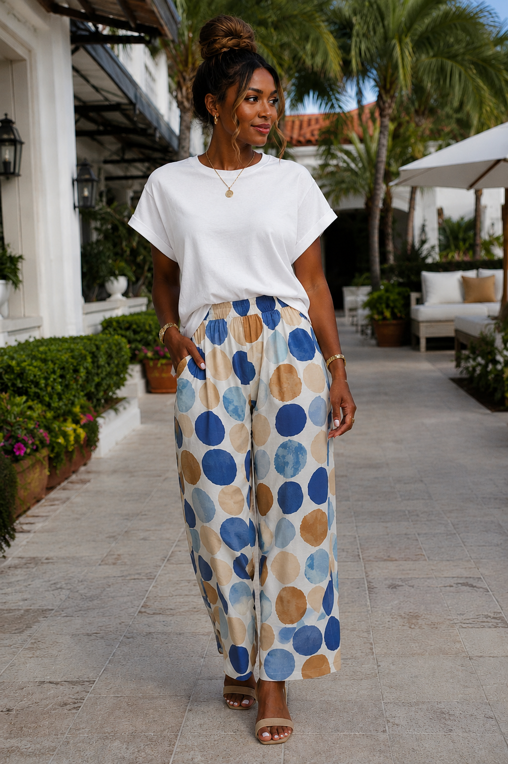 Dot Print Wide Leg Pants