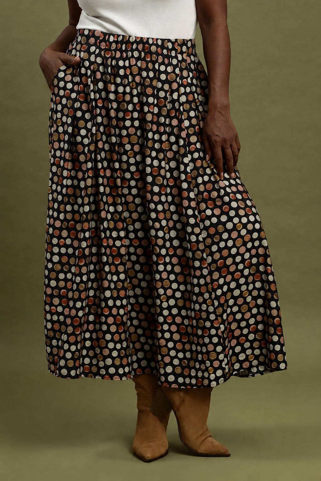 Spot On Pleated Polka Dot Maxi Skirt