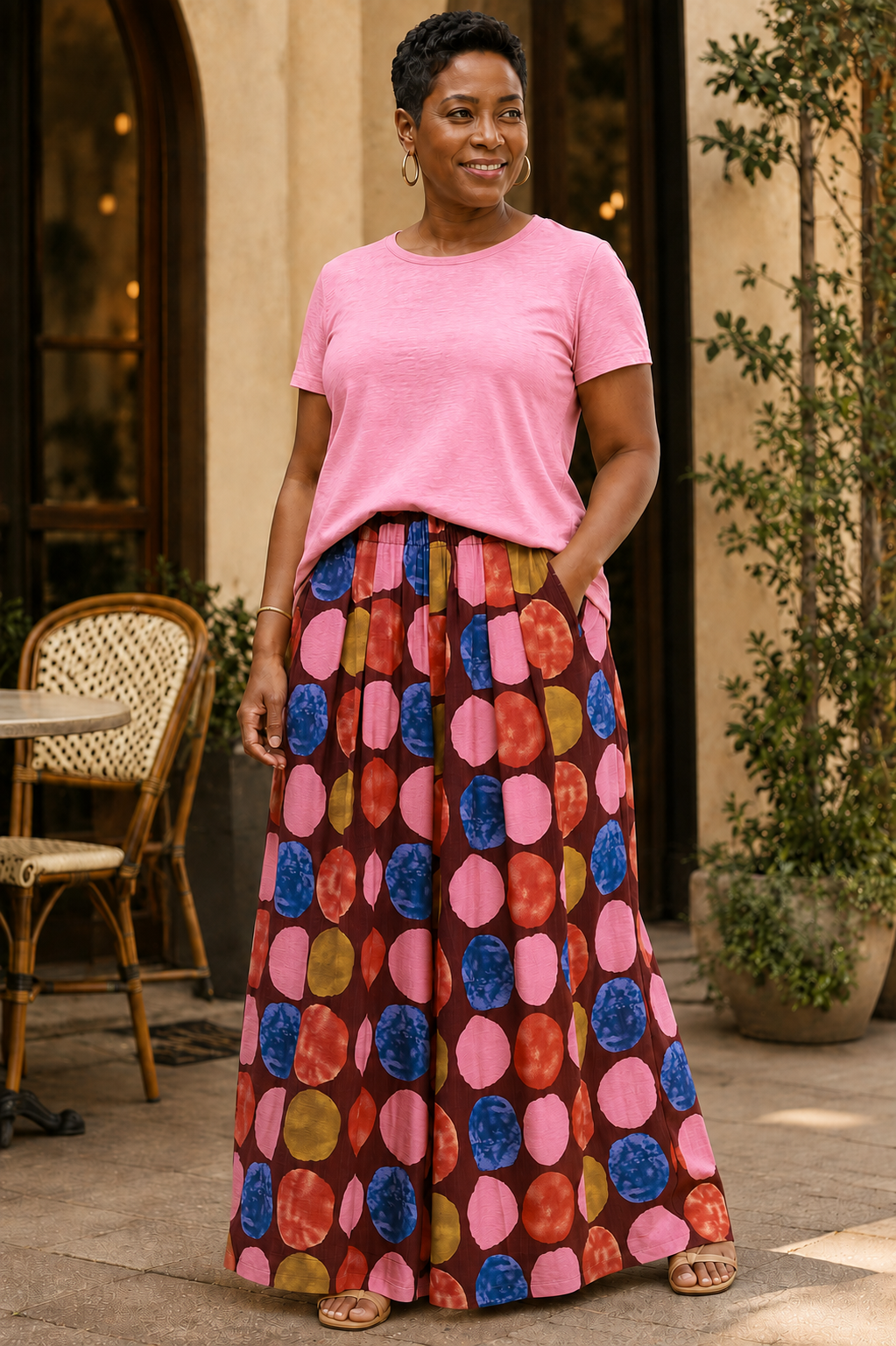 Dot Print Wide Leg Pants