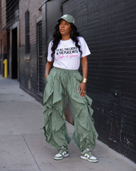 Oversized Wide Leg Ruffle Jogger Pants