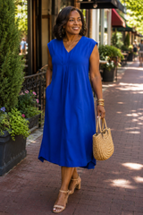 Pleated Bodice Midi Dress (D9034)