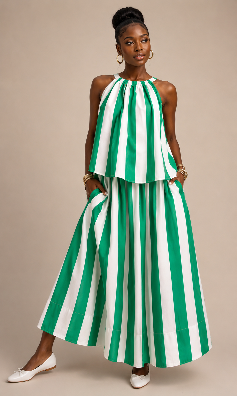 Stripe Flare Maxi Skirt Set