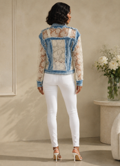 Denim Jacket with Floral Lace