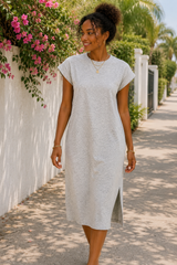 Round Neck Short Sleeve Midi Dress