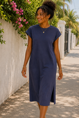 Round Neck Short Sleeve Midi Dress