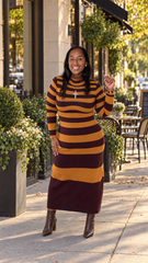 Long Sleeve Turtle Neck Rugby Stripe Maxi Dress