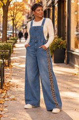 Wild Side Leopard Stripe Denim Overalls