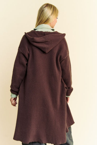 Button Down Long Cardigan With A Hood