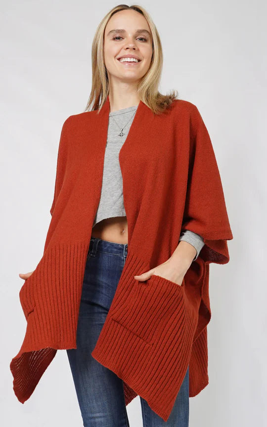 Knit Kimono Cape With Pocket