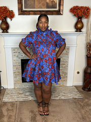 Floral Pintuck Ruffle Mini Dress