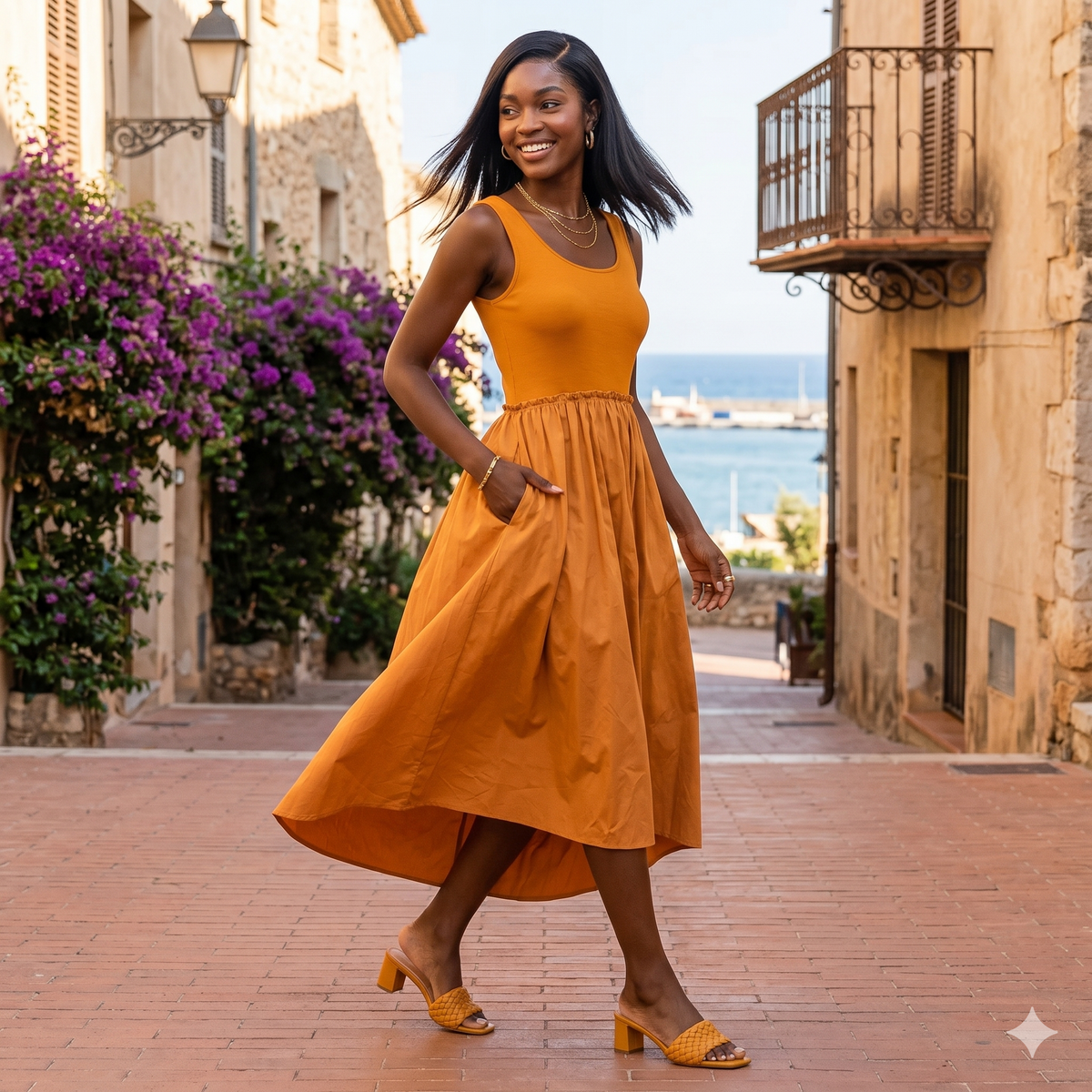 Ribbed knit top and Parachute Skirt Long Dress