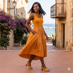 Ribbed knit top and Parachute Skirt Long Dress