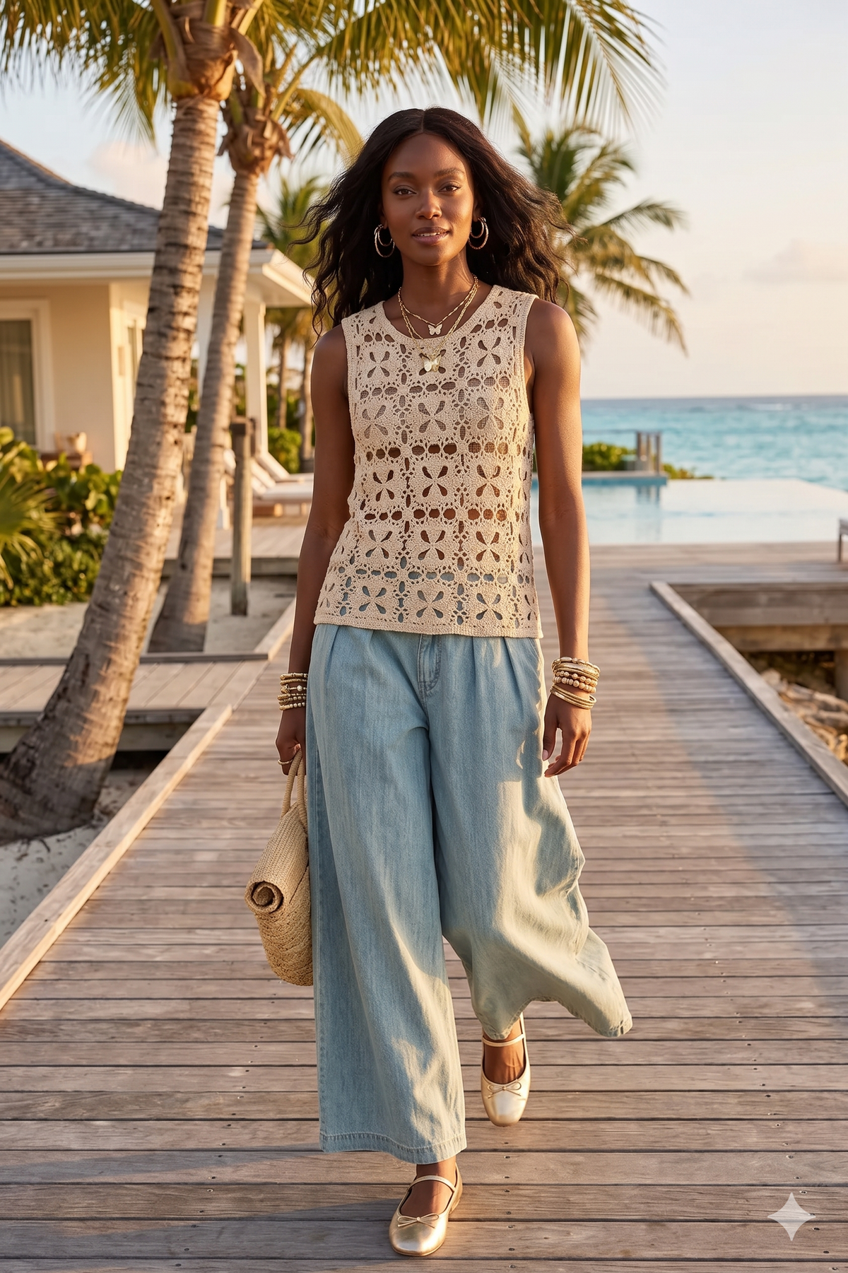 Crochet Flower Motif Sleeveless Tank Top
