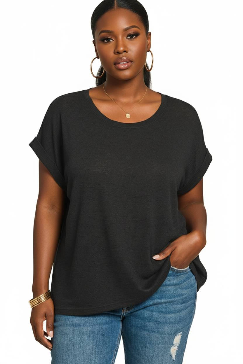 Plus Hacci Slub Rolled Sleeve Tee