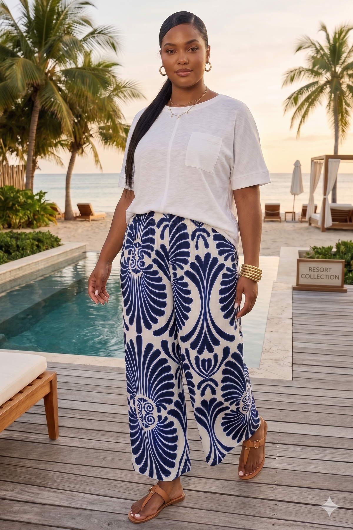 Feather Print Wide Leg Pants