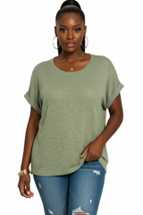 Plus Hacci Slub Rolled Sleeve Tee