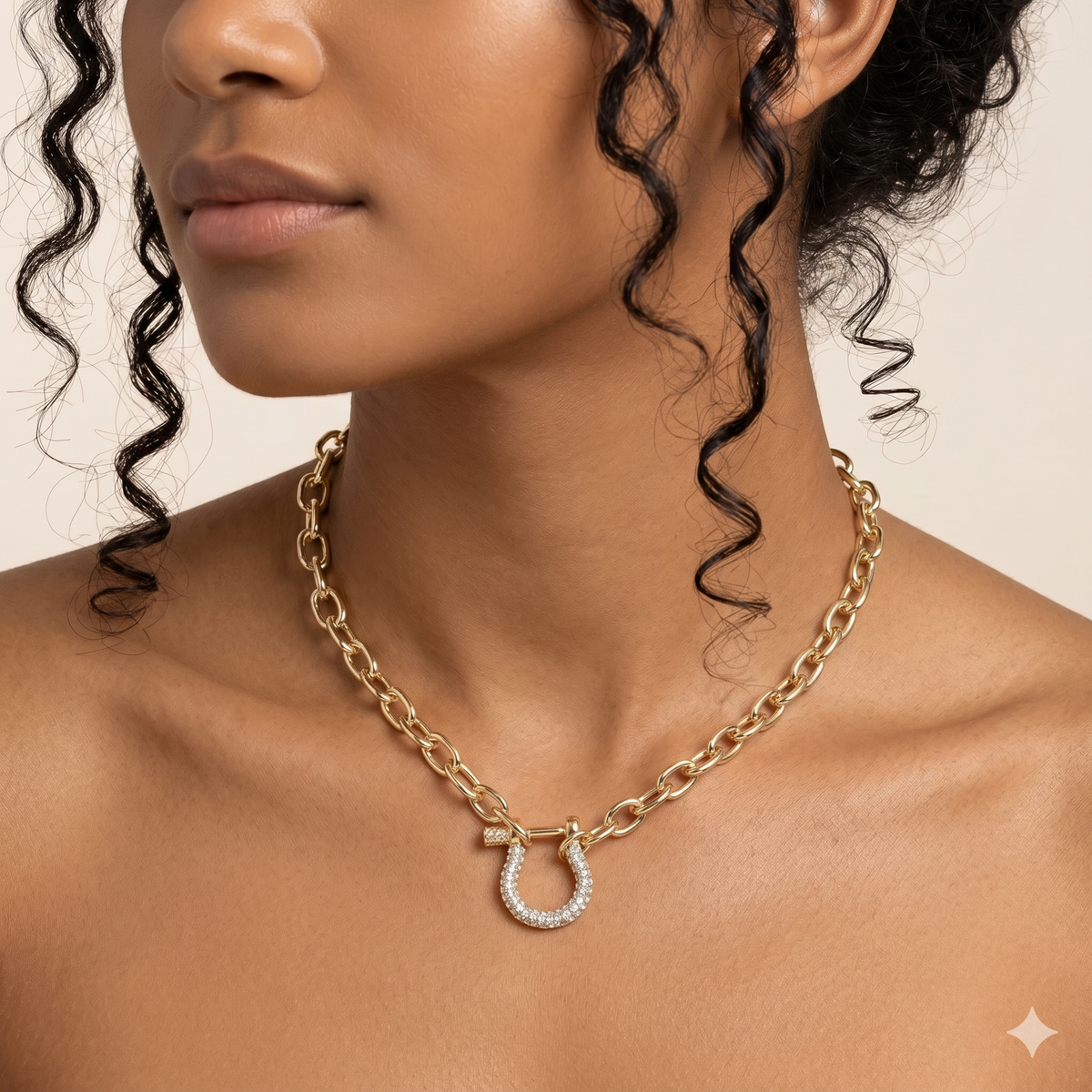 18K Gold Dipped Rhinestone Pave Carabiner Pendant Necklace