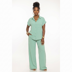 Air Flow Button Down Shirts Top And Pants Set