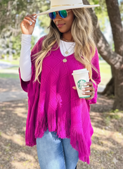 Berry Elegant Cable Knit Poncho