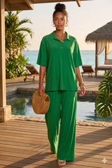2-Piece Blouse and Relaxed Pants Resort Wear Set