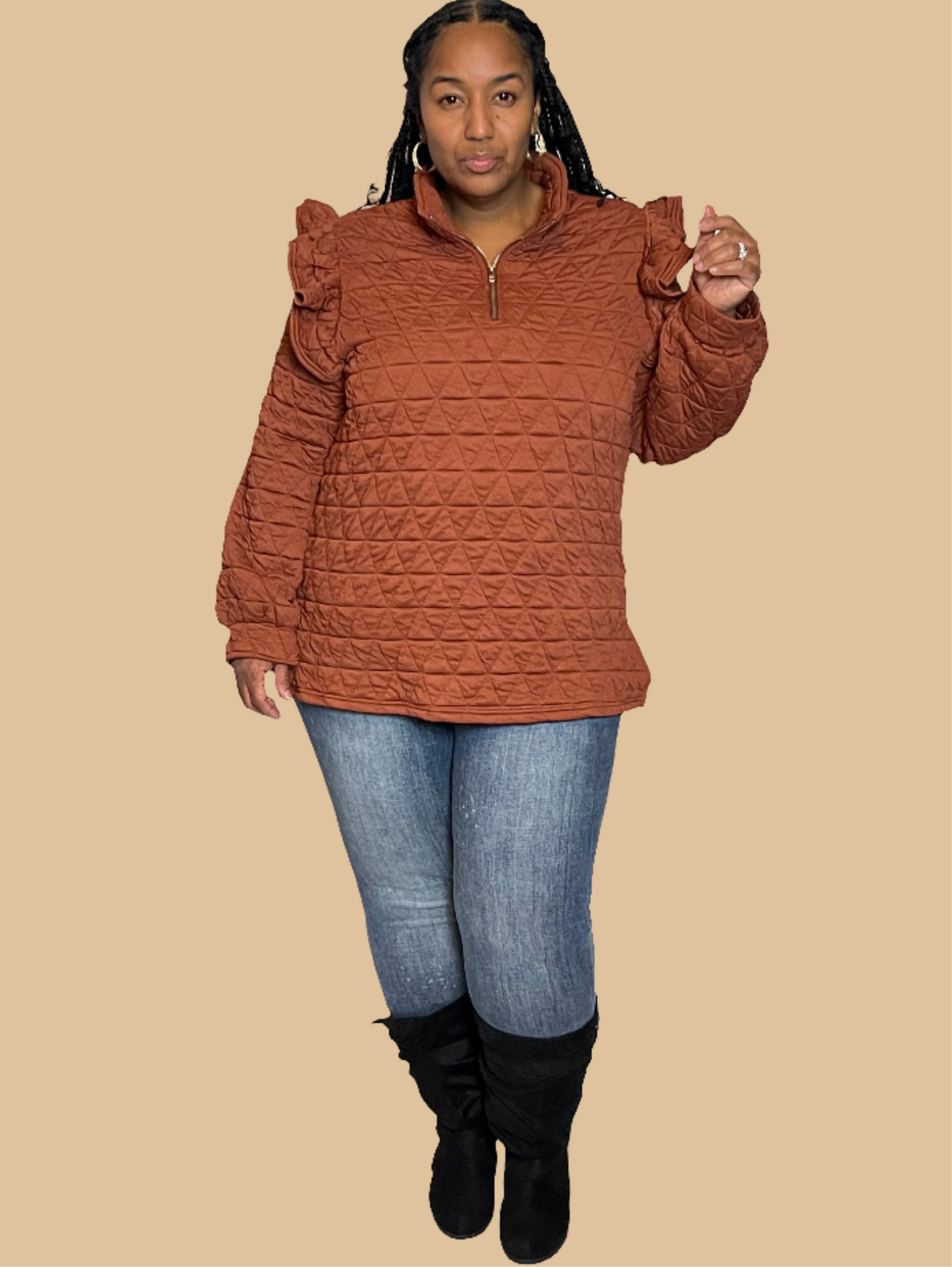 Plus Quilted Half-Zip Pullover Top