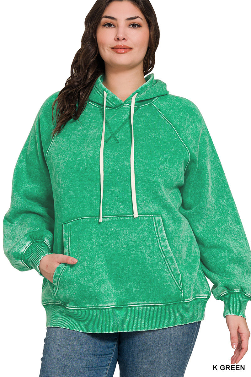 Acid Wash Fleece Hoodie With Pockets