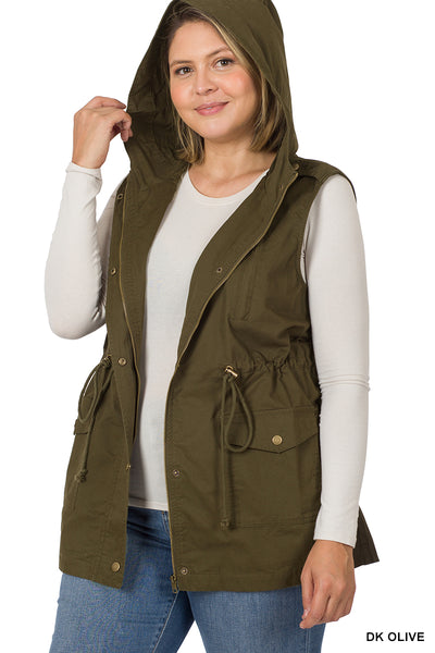 Drawstring Waist Military Hoodie Vest