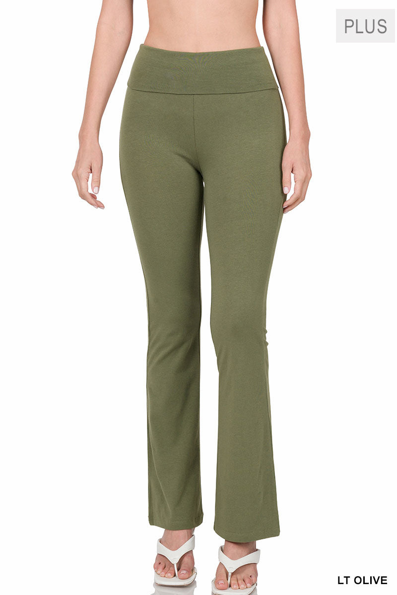 Plus Premium Cotton Fold Over Yoga Flare Pants