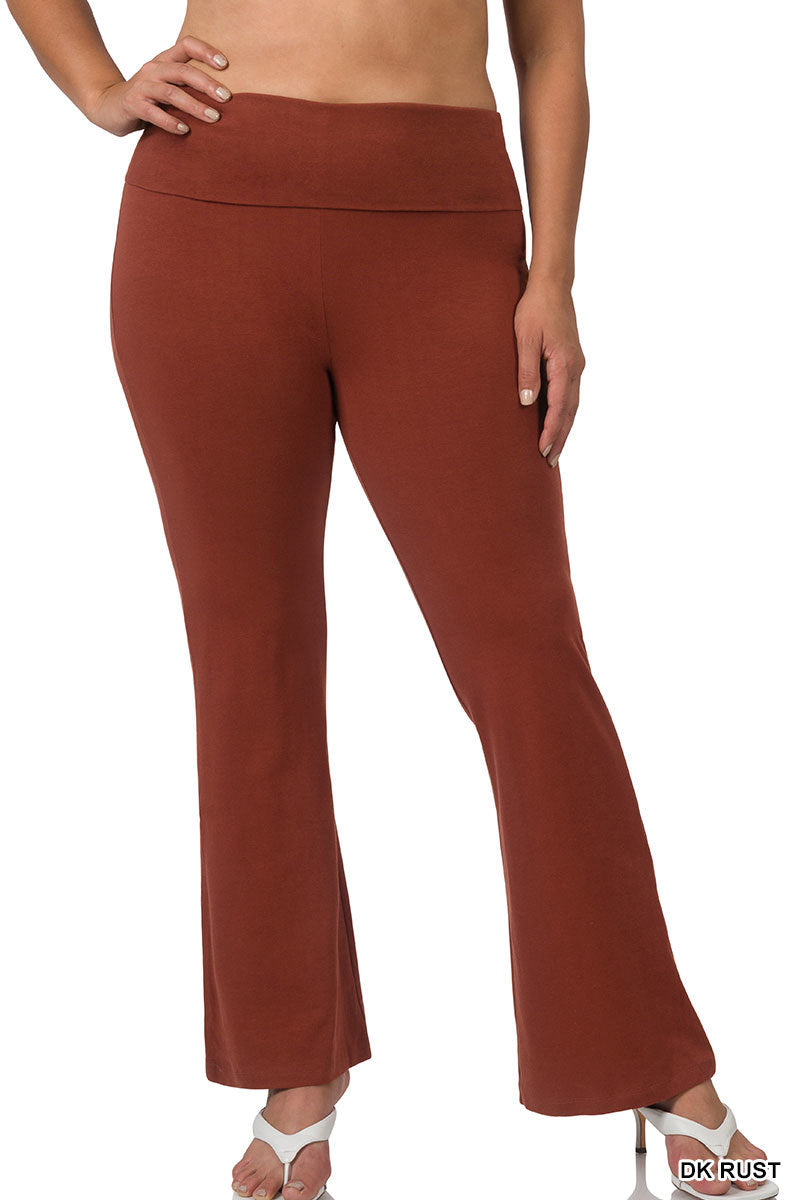 Plus Premium Cotton Fold Over Yoga Flare Pants