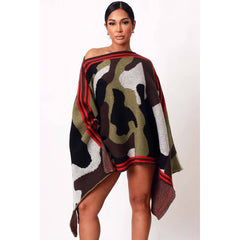 Camo Print Shawl Poncho