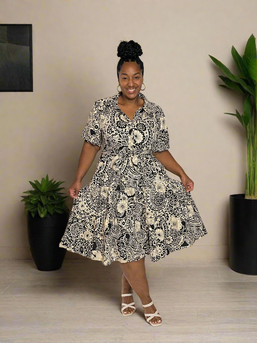 Mixed Print Tiered Midi Dress
